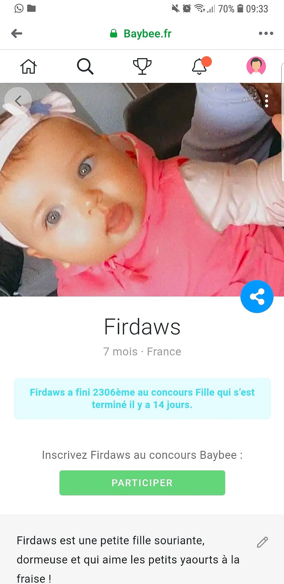 Firdaws a rejoint le concours — aidez-le/la à gagner de superbes lots ! baby, cheek, child, ear, font, head, headgear, nose, person, photo_caption, photography, product, skin, text, toddler