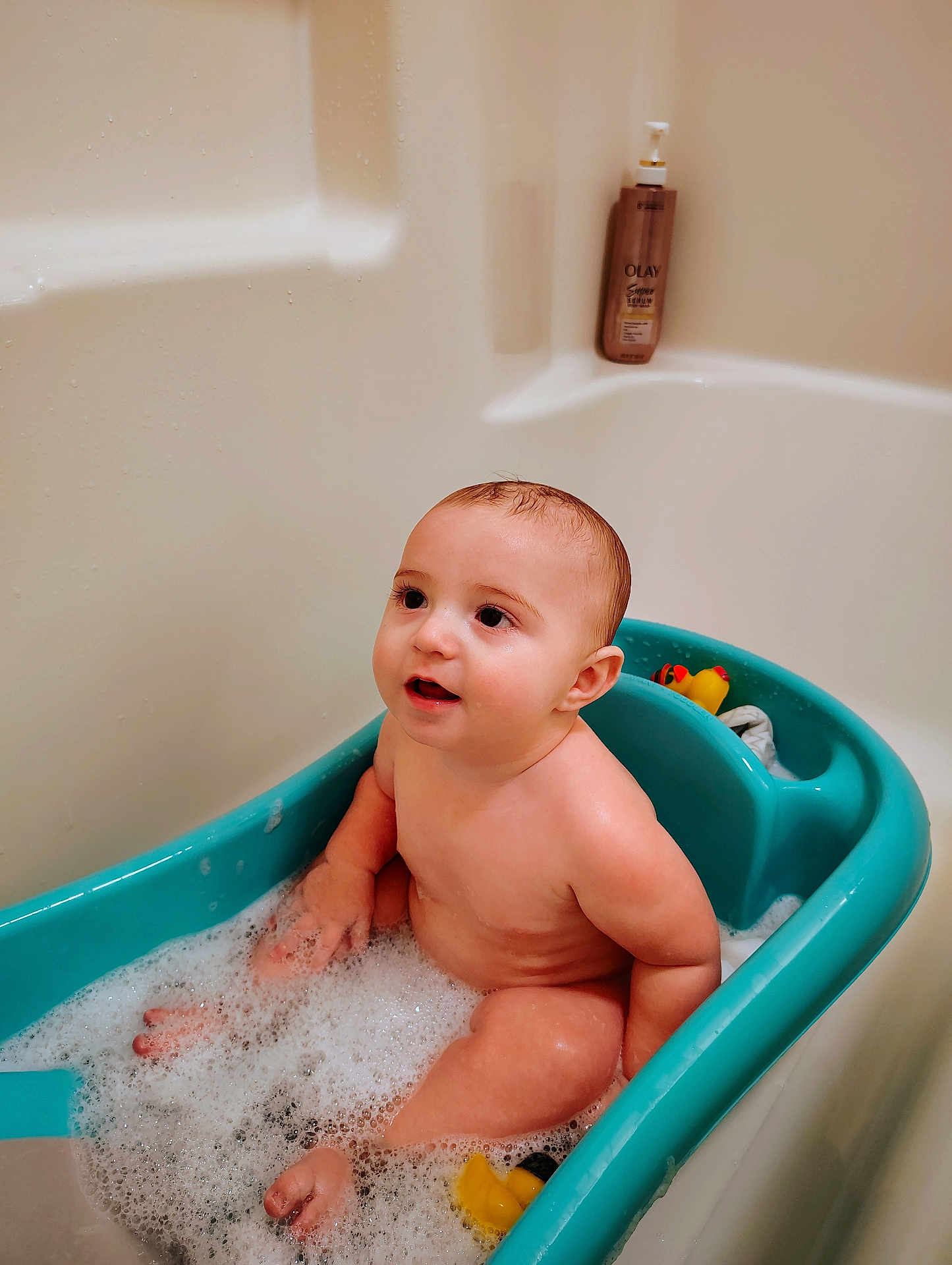 Michael joined the competition — help win amazing prizes! baby, bathtub, bubble_bath, child, cute, foam, indoor, lotion, person, rubber_duck, skin, sitting, toddler, toy, water, wet, young_child, bathroom, clean, playful