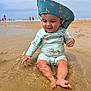 toddler, child, beach, sand, water, splashing, sun_hat, swimwear, animal_print, happy, playing, summer, outdoor, sea, waves, fun, water_droplets, nature, vacation, sun_protection