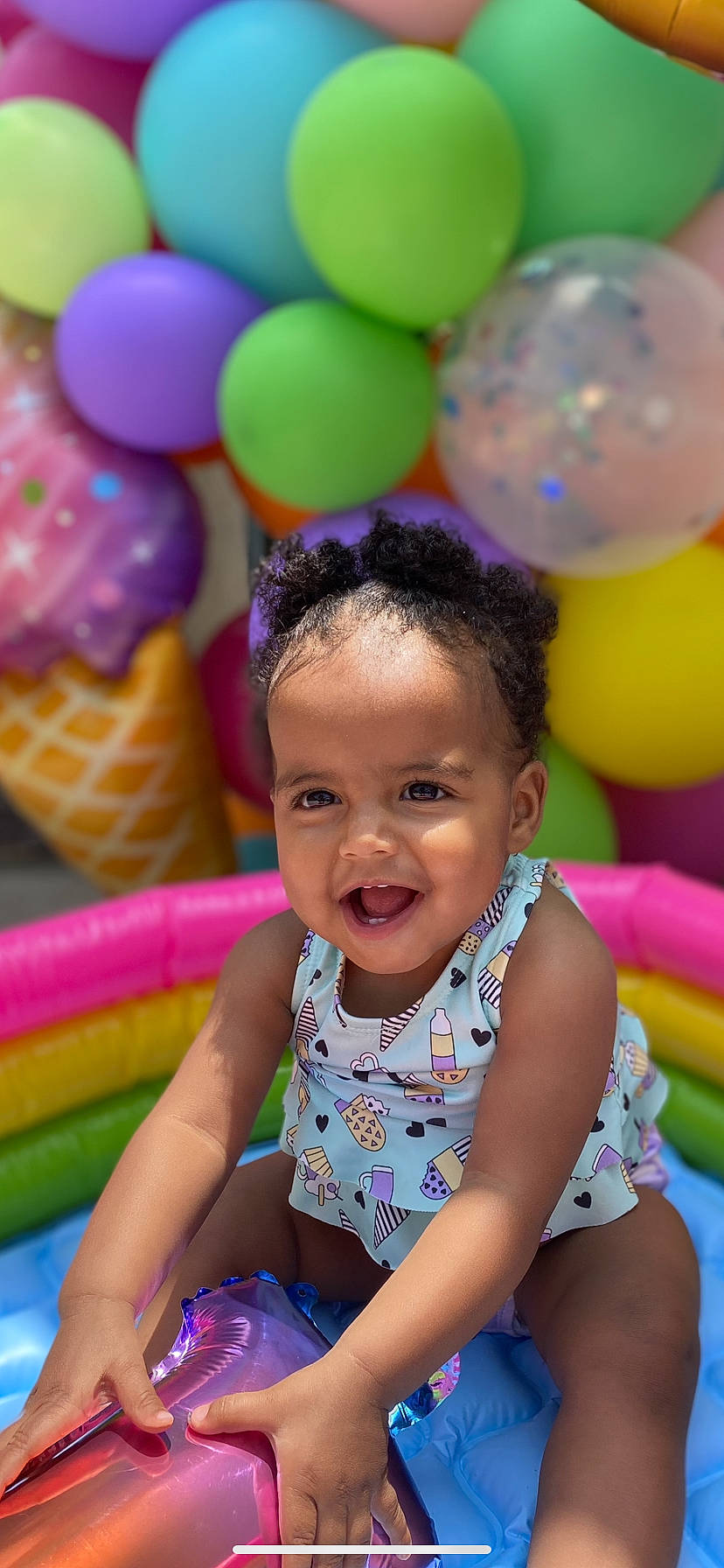 Alayah joined the competition — help win amazing prizes! baby_toddler_clothing, balloon, child, event, facial_expression, fun, green, happy, head, human, leisure, people, person, photograph, pink, recreation, smile, snapshot, summer, toddler