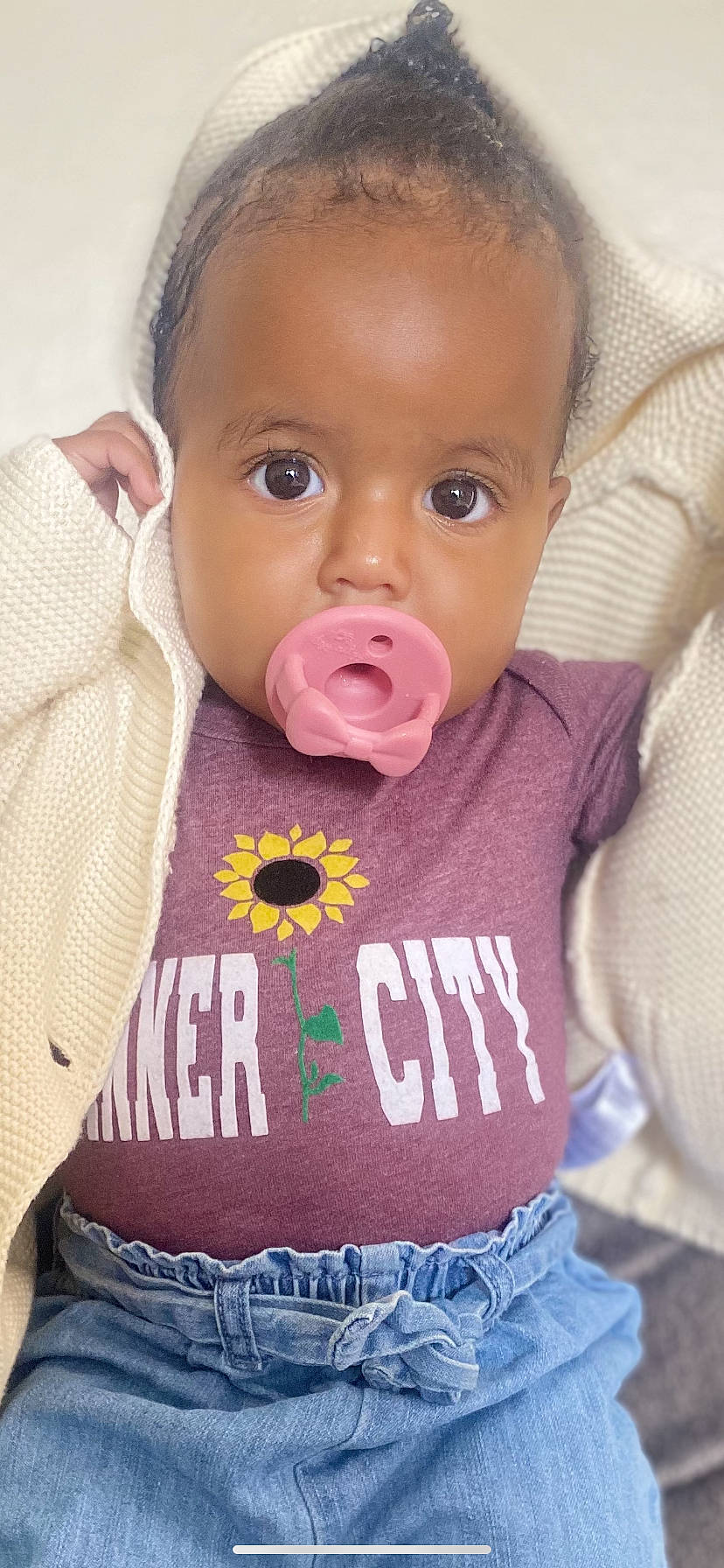 Alayah is registered to the contest to win money with this photo: baby, baby_products, baby_safety, baby_toddler_clothing, cheek, child, eyelash, finger, fun, happy, lip, mouth, nose, person, pink, skin, sleeve, t_shirt, textile, toddler