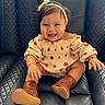 Hailey joined the competition — help win amazing prizes! baby, child, smiling, happy, sitting, portrait, leather_chair, headband, bow, pumpkin_pattern, autumn, boots, brown_boots, cream_clothing, infant, indoors, closeup, cute, furniture, photography