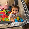 baby, child, toddler, smiling, happy, portrait, playpen, indoor, toys, doll, puzzle_mat, colorful,  ಆಟ?