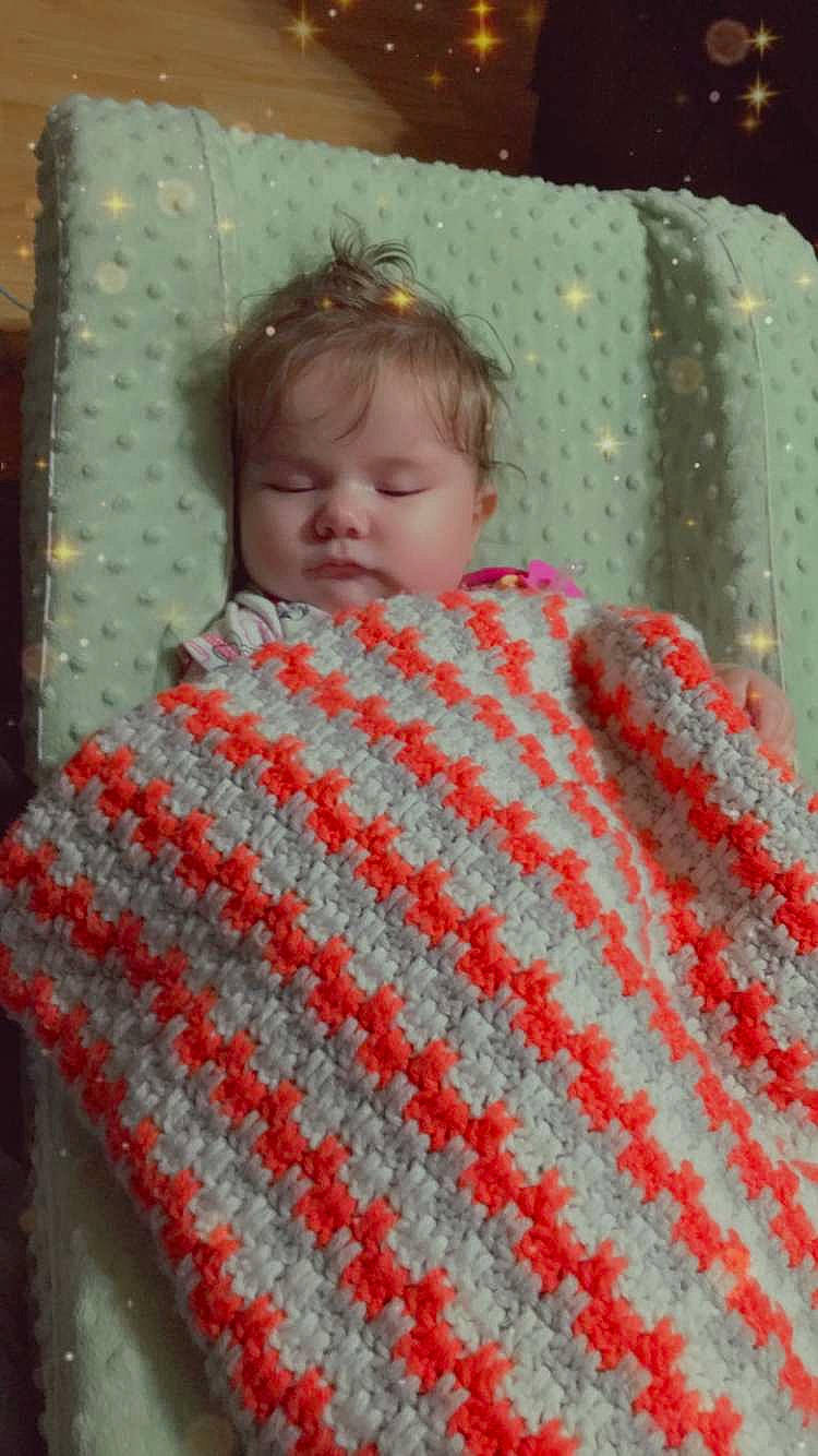 Nevaeh joined the competition — help win amazing prizes! art, baby, blanket, child, craft, crochet, knitting, person, textile, toddler, wool, woolen