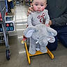 Amelia is registered to the contest to win money with this photo: adult_hand, baby, child, clothing, cute, floor, gold_shoe, grandparent, infant, plush_elephant, portrait, pout_expression, rocking_toy, rosy_cheeks, shelves, shopping, sneaker, store_aisle, tile_floor, toy