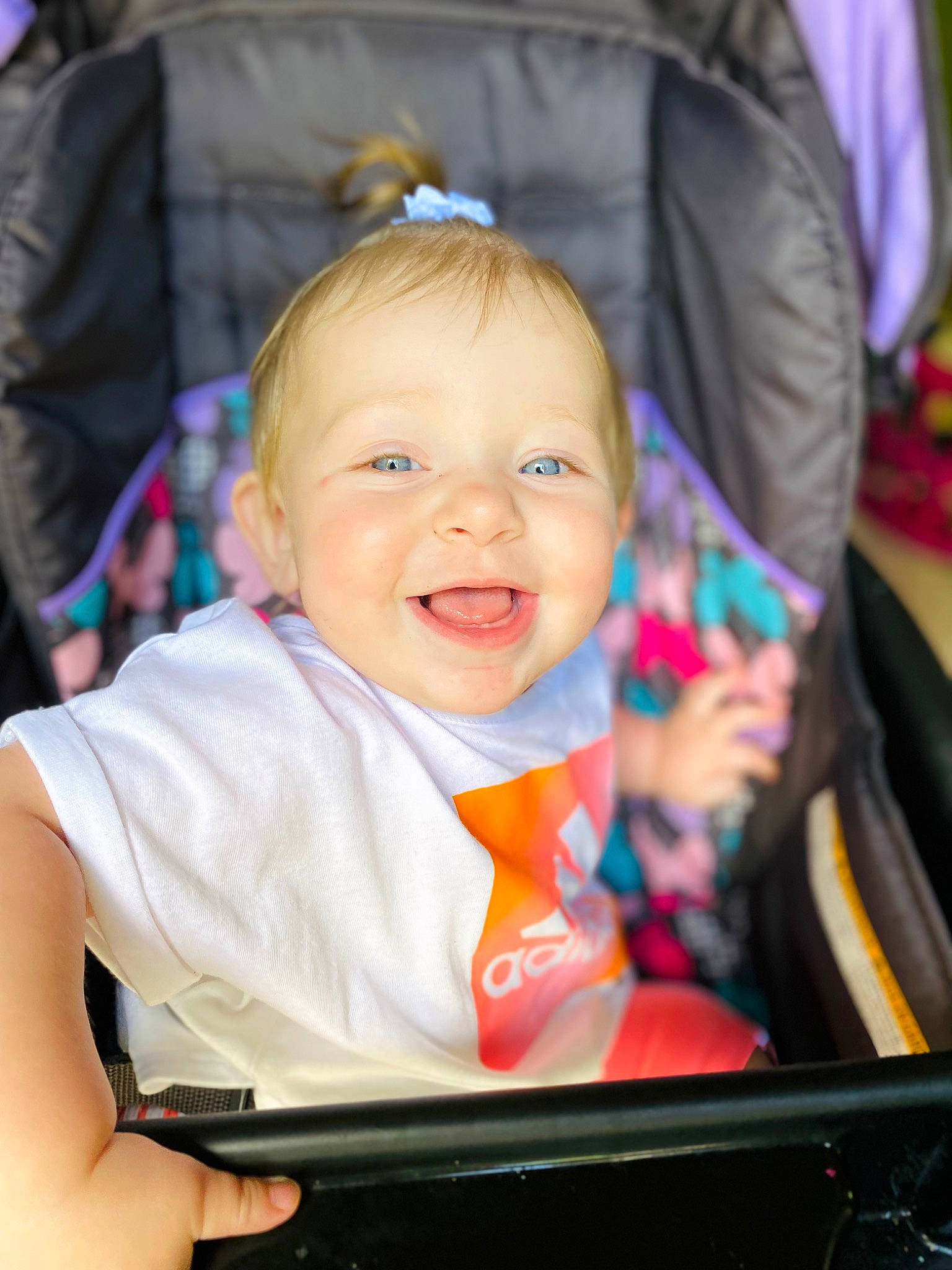Novaleigh is registered to the contest to win money with this photo: baby, baby_carriage, baby_products, baby_toddler_clothing, blue, cheek, child, comfort, event, fashion_accessory, fun, happy, joy, leisure, people, person, pink, product, sitting, skin