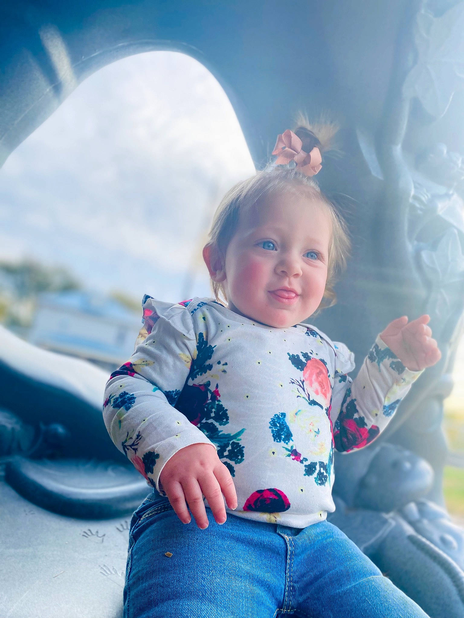 Novaleigh joined the competition — help win amazing prizes! baby, baby_toddler_clothing, child, cloud, denim, electric_blue, eye, flash_photography, fun, grass, happy, head, jeans, leisure, person, recreation, sitting, skin, sky, smile