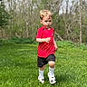 Simon joined the competition — help win amazing prizes! child, soccer, football, sports, outdoor, forest, grass, running, athlete, boy, red_jersey, black_shorts, white_socks, cleats, ball, portrait, action_shot, daylight, nature, motion