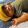 Jahmir joined the competition — help win amazing prizes! baby, sleeping, yellow_hat, yellow_shorts, gray_shirt, blue_blanket, infant, peaceful, cute, child, closeup, skin, hand, texture, soft, indoors, portrait, relaxation, toddler, nap