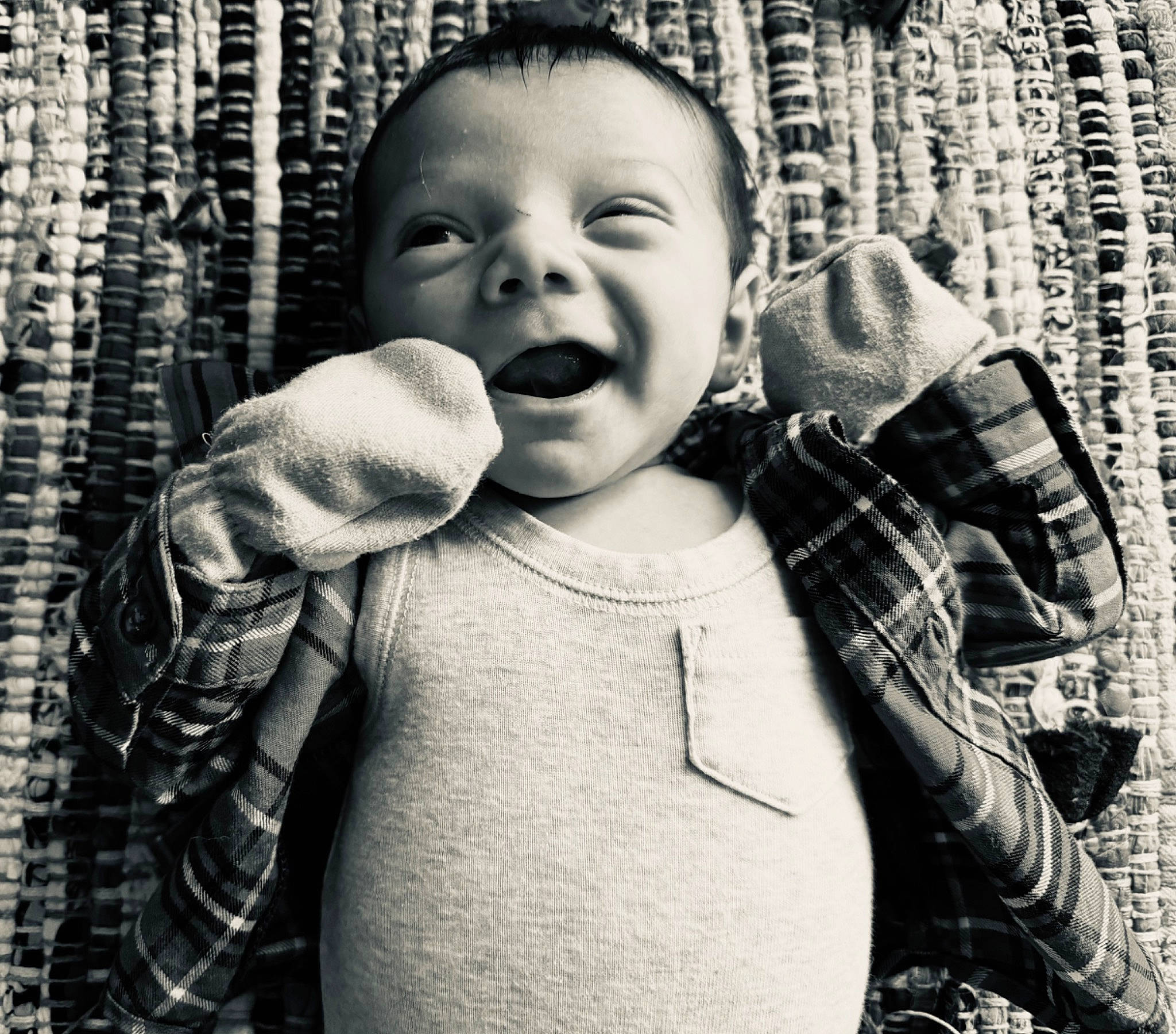 Charlie joined the competition — help win amazing prizes! baby, baby_toddler_clothing, black, black_and_white, cheek, child, cool, face, facial_expression, gesture, happy, head, lip, monochrome, monochrome_photography, nose, person, skin, sleeve, style