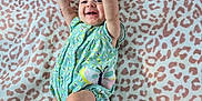 Delilah is registered to the contest to win money with this photo: baby, infant, smile, arms_up, romper, butterfly, blanket, leopard_print, happy, cute, lying_down, infant_clothing, child, person, skin, head, face, legs, fingers, indoors