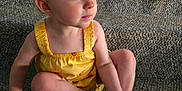 Delilah joined the competition — help win amazing prizes! baby, barefoot, carpet, child, curious, cute, eyes, face, foot, hand, head, indoor, person, portrait, sitting, skin, stairs, toddler, yellow_clothing, young_child