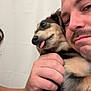 man, dog, tongue, closeup, selfie, face, hand, pet, affection, cute, expression, fur, indoor, portrait, skin, mustache, animal, companion, love, holding