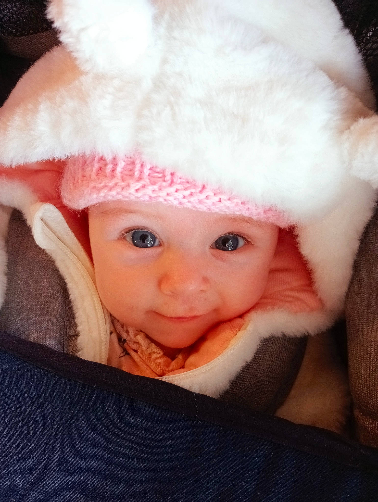 Chloe joined the competition — help win amazing prizes! baby, cap, cheek, costume_hat, doll, eye, eyebrow, eyelash, fur, fur_clothing, hat, head, headgear, headwear, lip, nose, person, pink, skin, textile