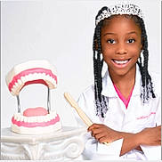 Toothfairy Daughter joined the competition — help win amazing prizes! child, girl, tiara, braided_hair, white_coat, toothbrush, dental_model, teeth, smile, portrait, education, healthcare, dentistry, happy, young, cute, oral_hygiene, indoors, toy, person