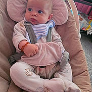 Teddy is registered to the contest to win money with this photo: baby, baby_seat, bib, bracelet, carpet, child, clothing, comfort, curious, cushion, expression, face, footwear, hand, indoors, infant, pajamas, person, seated, straps