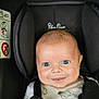 Teddy joined the competition — help win amazing prizes! baby, infant, car_seat, smile, face, clothing, onesie, child, seatbelt, baby_girl, baby_boy, head, cute, happy, indoor, newborn, sitting, closeup, portrait, childcare