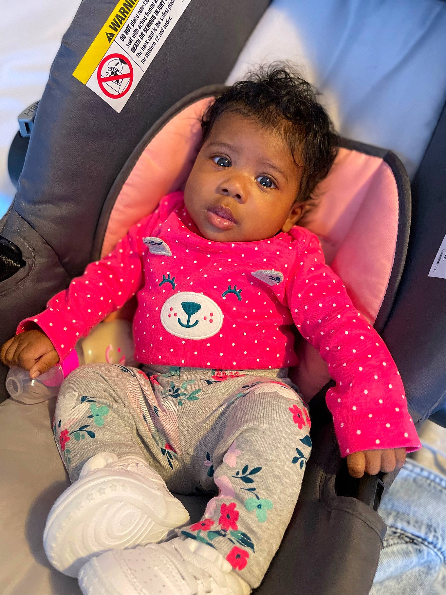 Kelsie joined the competition — help win amazing prizes! baby, baby_toddler_clothing, cheek, child, comfort, cool, eye, fun, hairstyle, happy, human, joint, leisure, magenta, person, pink, skin, sleeve, textile, thigh