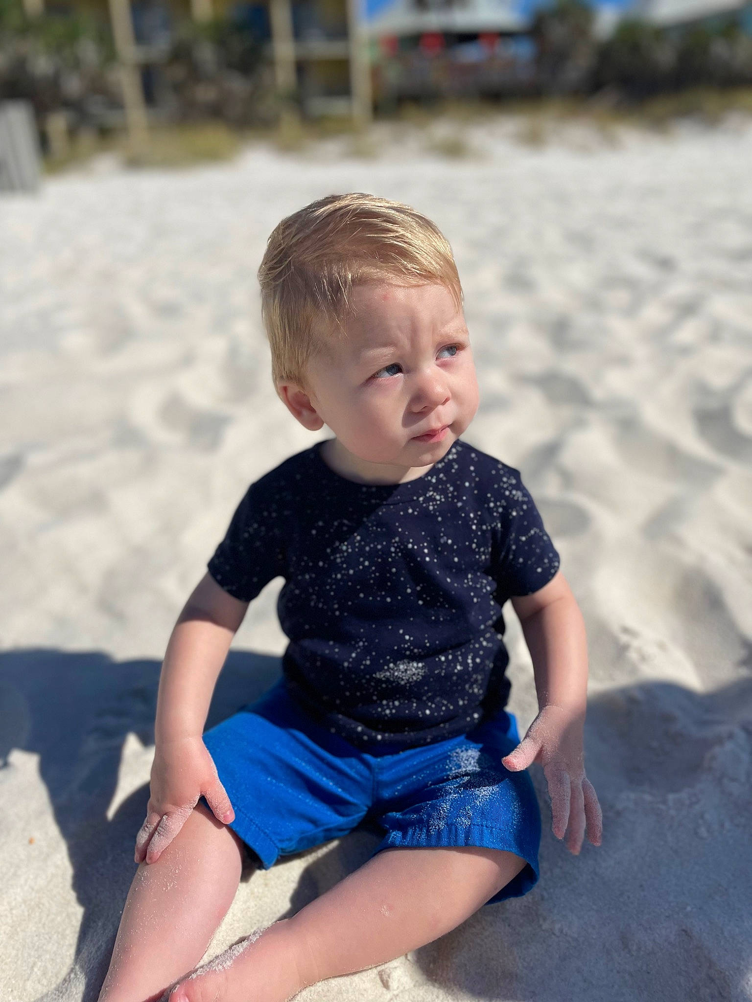 Everett is registered to the contest to win money with this photo: azure, baby_toddler_clothing, barefoot, beach, child, electric_blue, eye, fun, happy, human_leg, leisure, people_in_nature, person, sand, shorts, skin, sleeve, summer, t_shirt, thigh