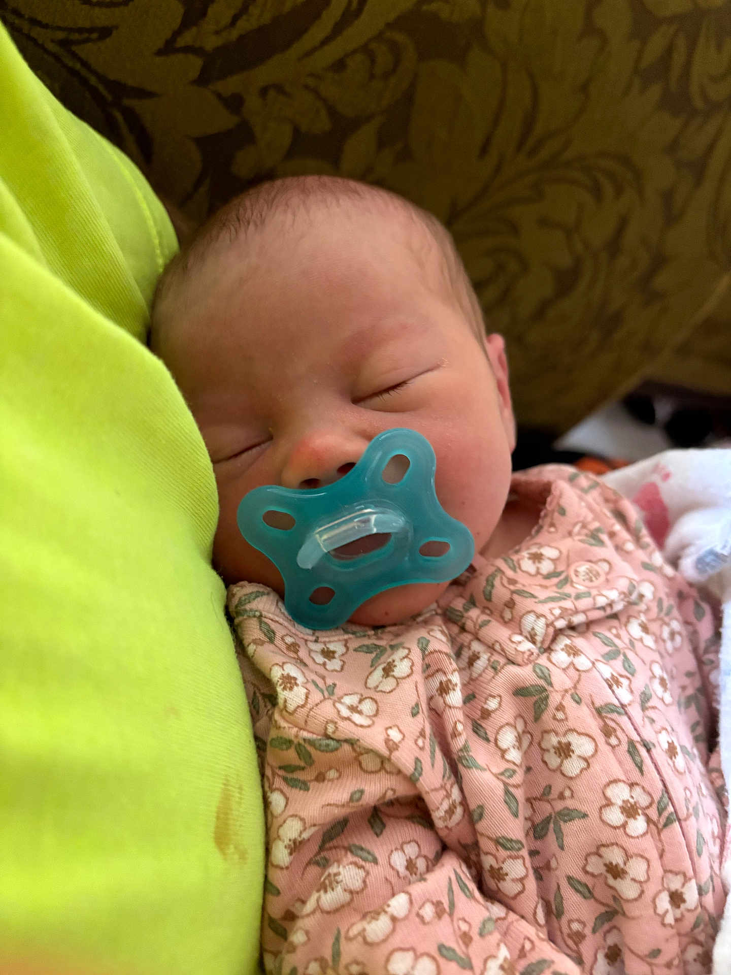 Marilynn Jo joined the competition — help win amazing prizes! baby, newborn, pacifier, sleeping, infant, pink_clothing, floral_pattern, face, head, closed_eyes, soft_skin, cuddle, blanket, comfort, peaceful, child, portrait, indoors, human, resting