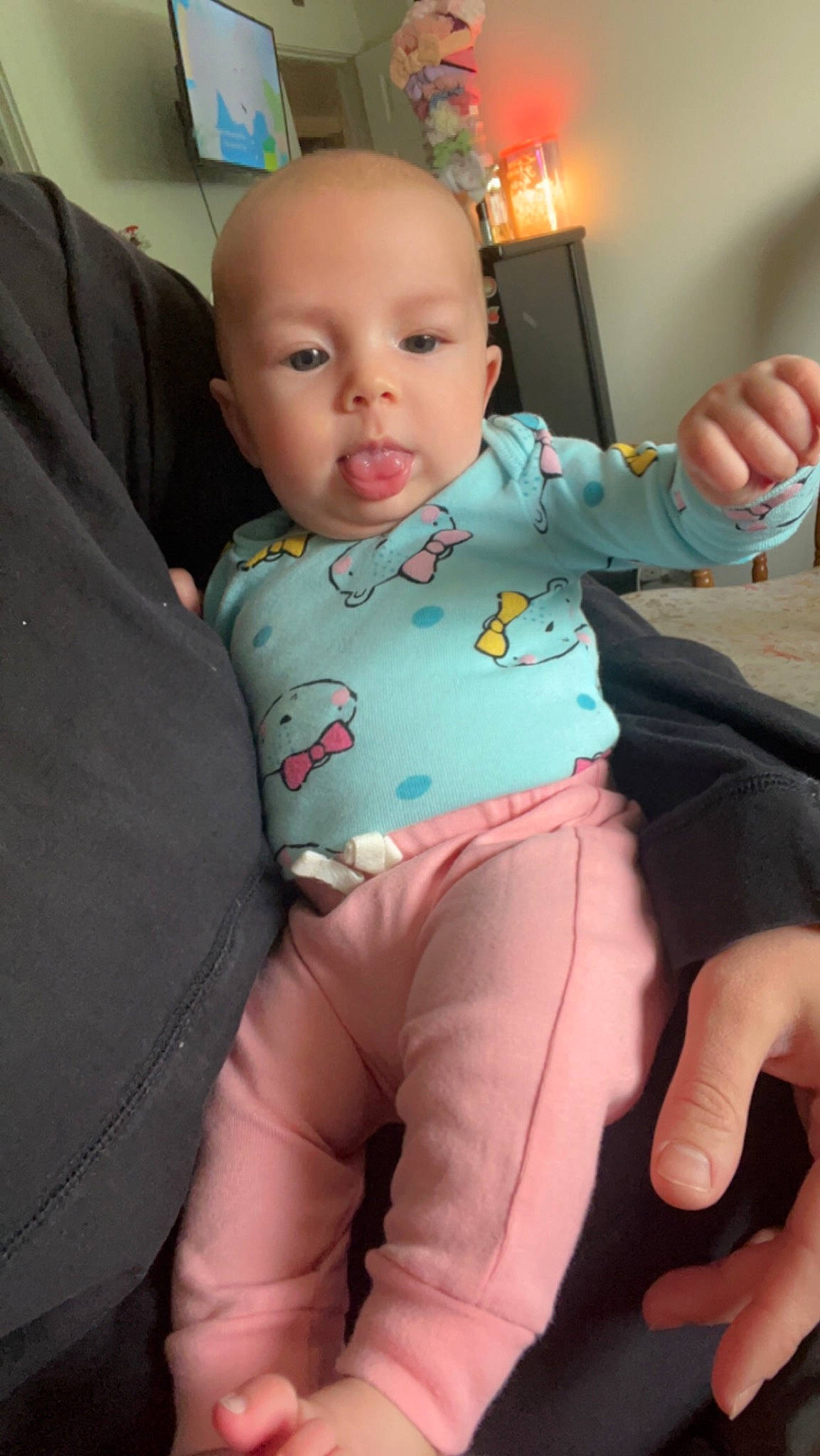 Kenzlee joined the competition — help win amazing prizes! baby, baby_toddler_clothing, cheek, child, comfort, finger, gesture, hand, happy, head, lap, leg, mouth, people, person, pink, skin, sleeve, thigh, thumb