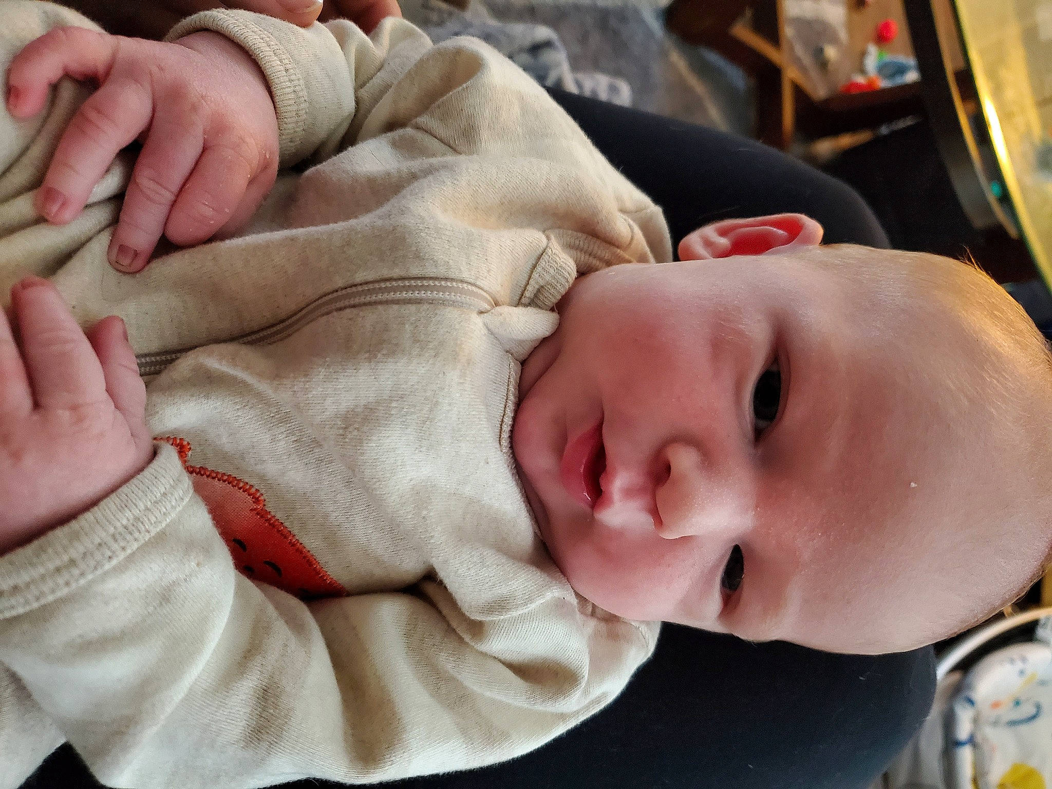 Finley is registered to the contest to win money with this photo: baby, baby_products, baby_safety, baby_toddler_clothing, cheek, child, comfort, event, eye, finger, gesture, mouth, nail, person, sign_language, skin, sleep, thumb, toddler, wrinkle