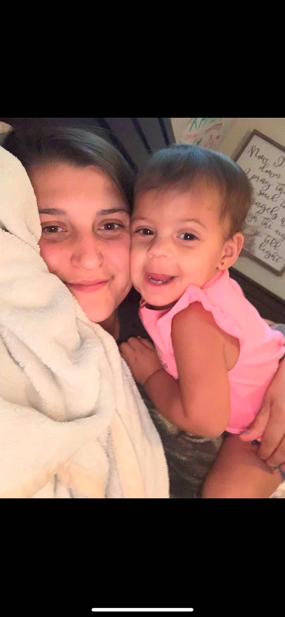 Khalia is registered to the contest to win money with this photo: baby, beauty, cheek, child, chin, eye, face, facial_expression, happy, head, human, joy, lip, mother, nose, people, person, pink, skin, smile