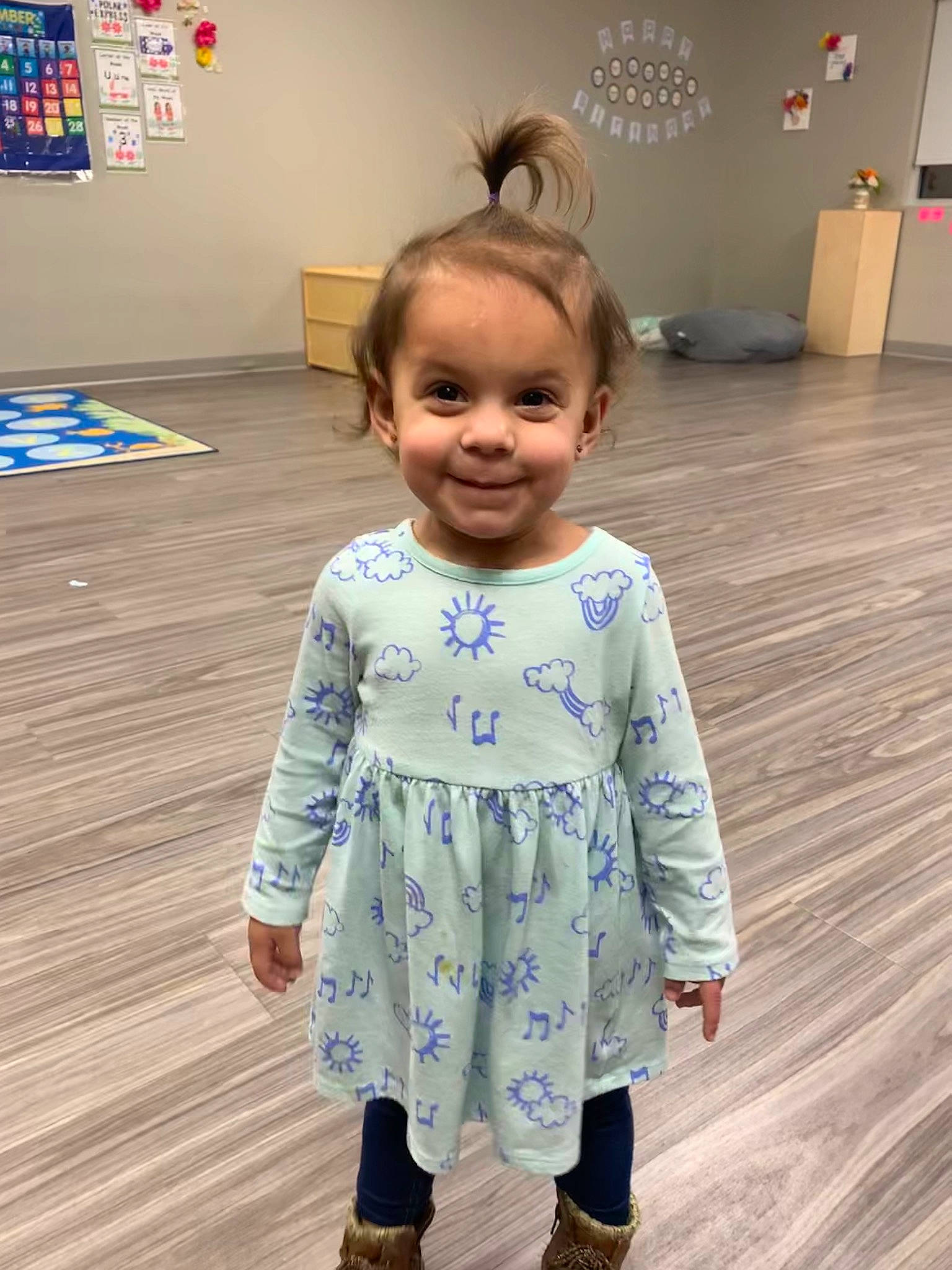 Khalia joined the competition — help win amazing prizes! child, clothing, dress, head, joy, outerwear, pattern, person, skin, sleeve, smile, standing, toddler