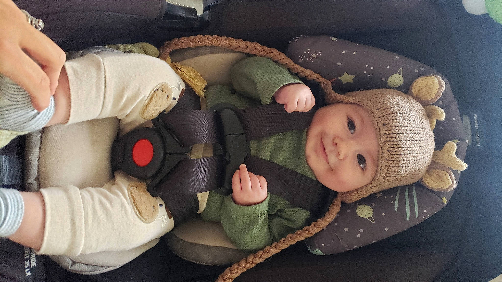 Bowen is registered to the contest to win money with this photo: baby, baby_carriage, baby_products, baby_safety, baby_toddler_clothing, car_seat, cheek, child, comfort, finger, headwear, joy, lap, linens, nap, person, product, room, sitting, skin