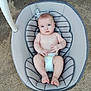 baby, infant, blue_eyes, diaper, baby_seat, cushion, concrete_floor, barefoot, looking_up, cute, child, small_hands, small_feet, indoor, seat_belt, striped_cushion, plush, person, portrait, young_child
