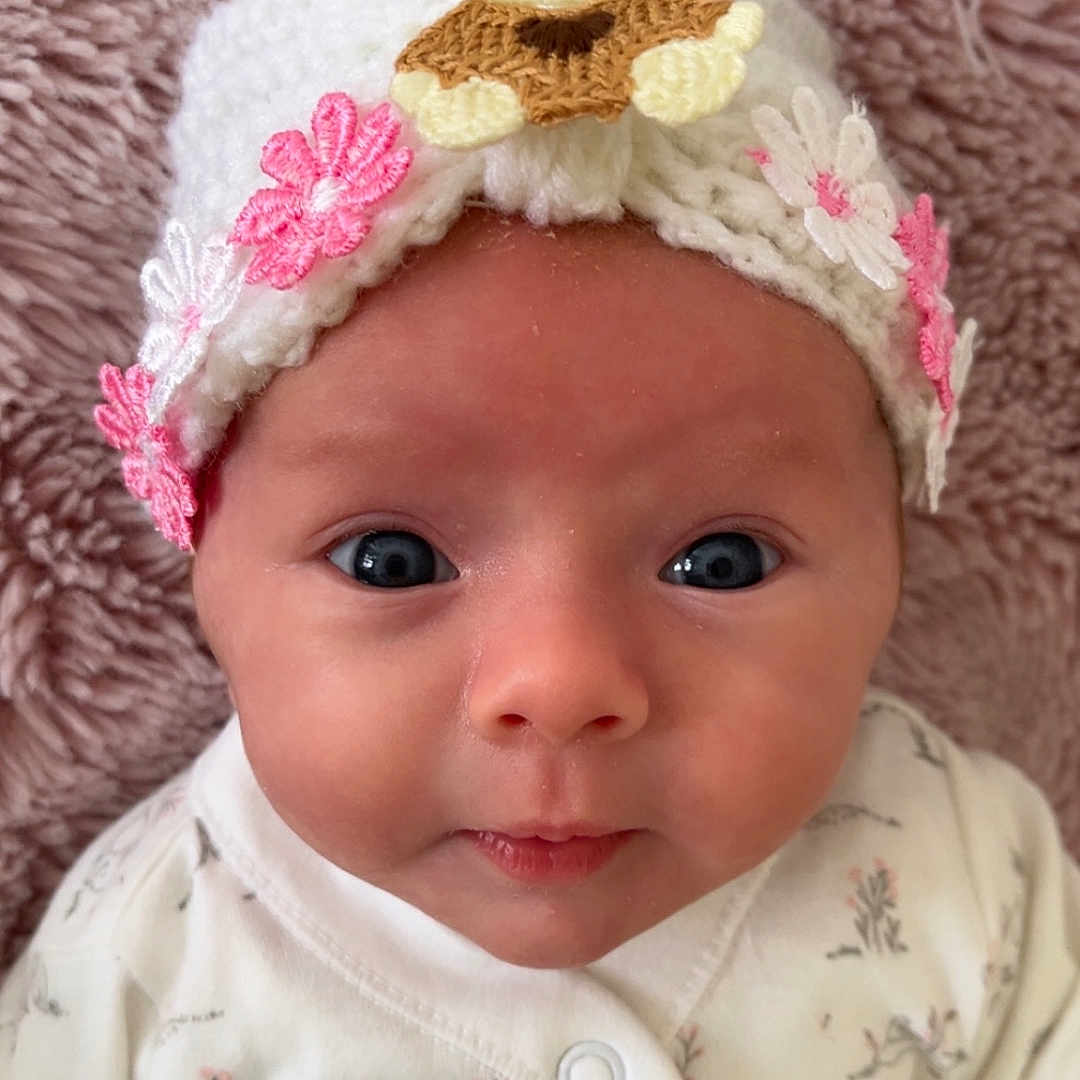 Honey Monroe joined the competition — help win amazing prizes! accessories, applique, baby, baseballcap, beanie, bonnet, cap, clothing, coat, face, happy, hat, head, jacket, newborn, pattern, person, photography, portrait, smile