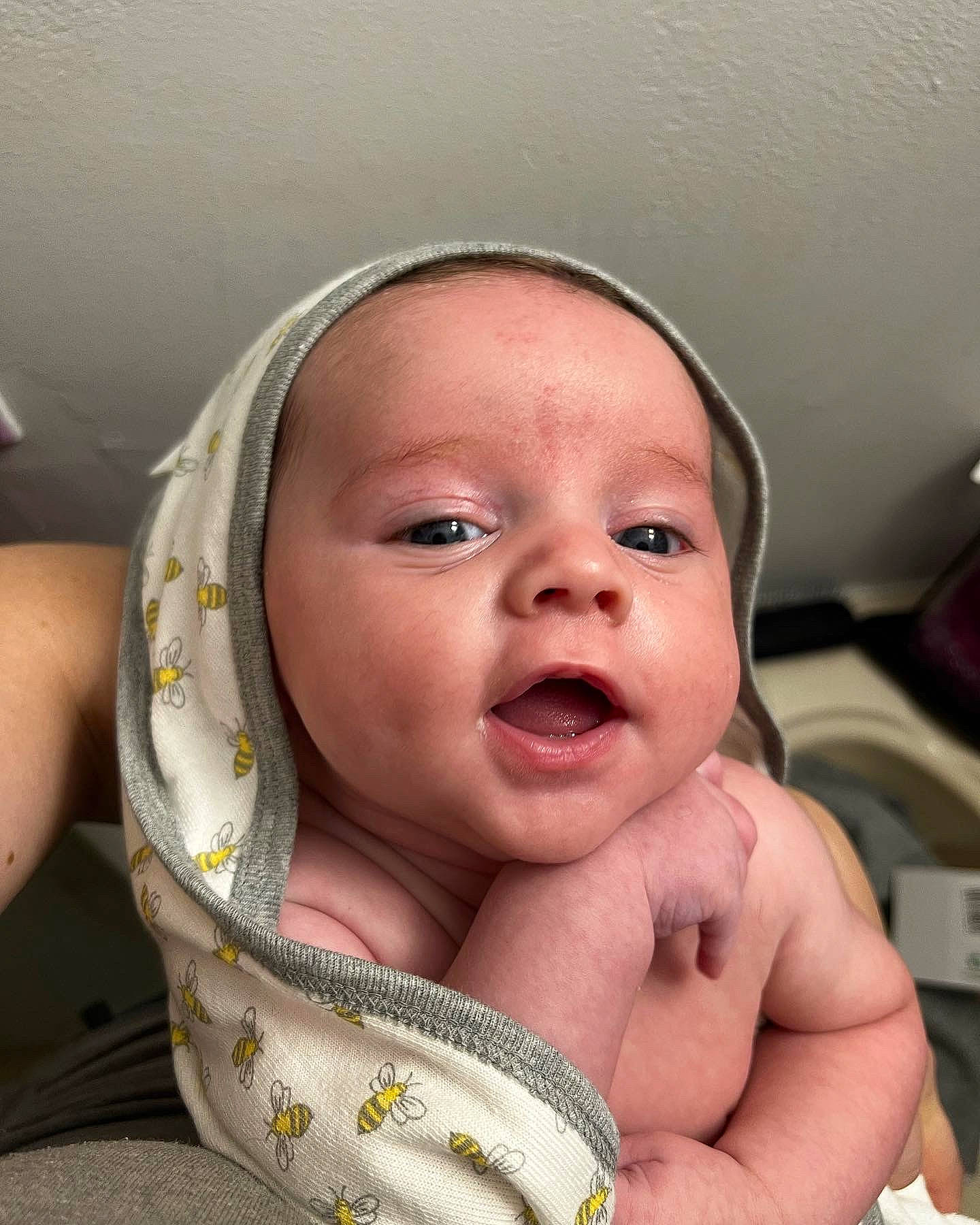 Briar joined the competition — help win amazing prizes! baby, baby_products, baby_toddler_clothing, cheek, child, close_up, comfort, eyelash, finger, happy, iris, linens, lip, mouth, nose, person, pink, skin, smile, thumb