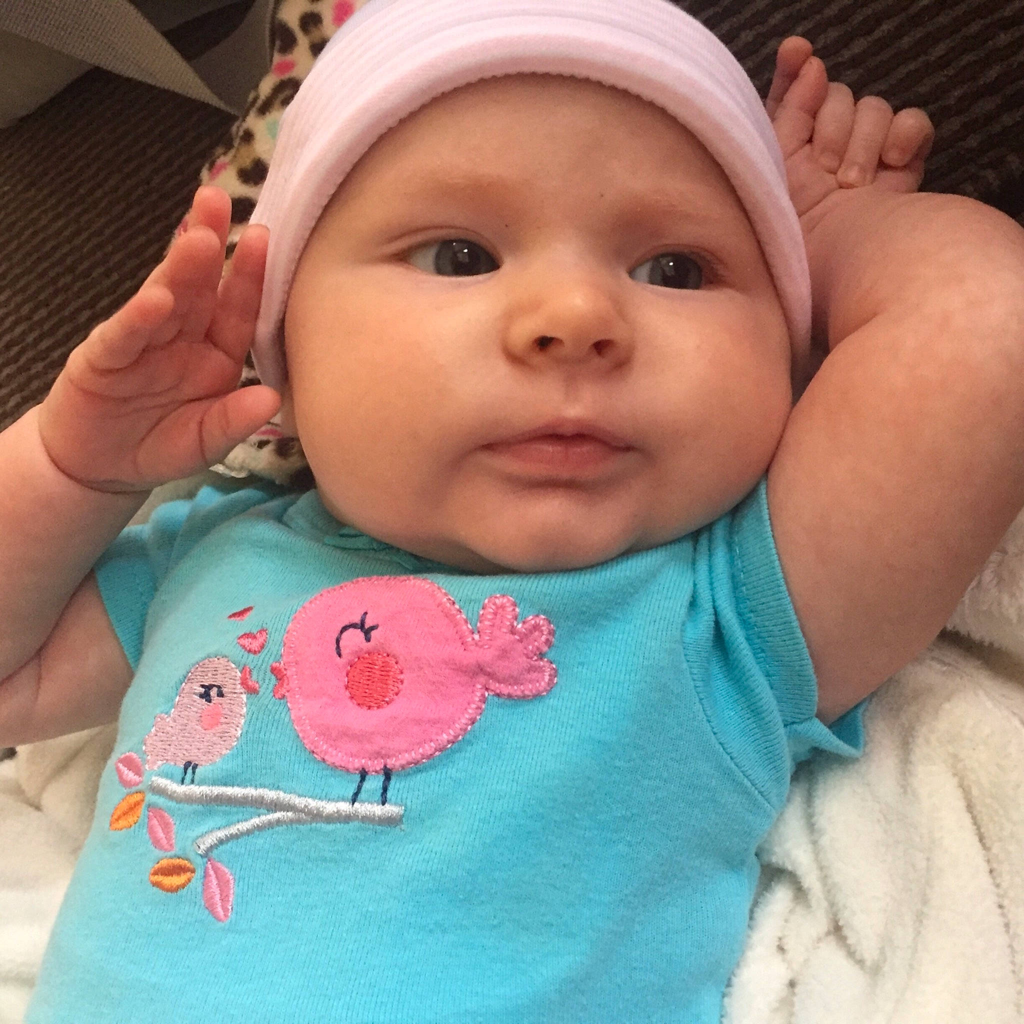 Kendra joined the competition — help win amazing prizes! baby, baby_making_funny_faces, beauty, birth, cheek, child, chin, eye, eyebrow, face, forehead, hand, head, headgear, lip, mouth, nose, person, pink, skin