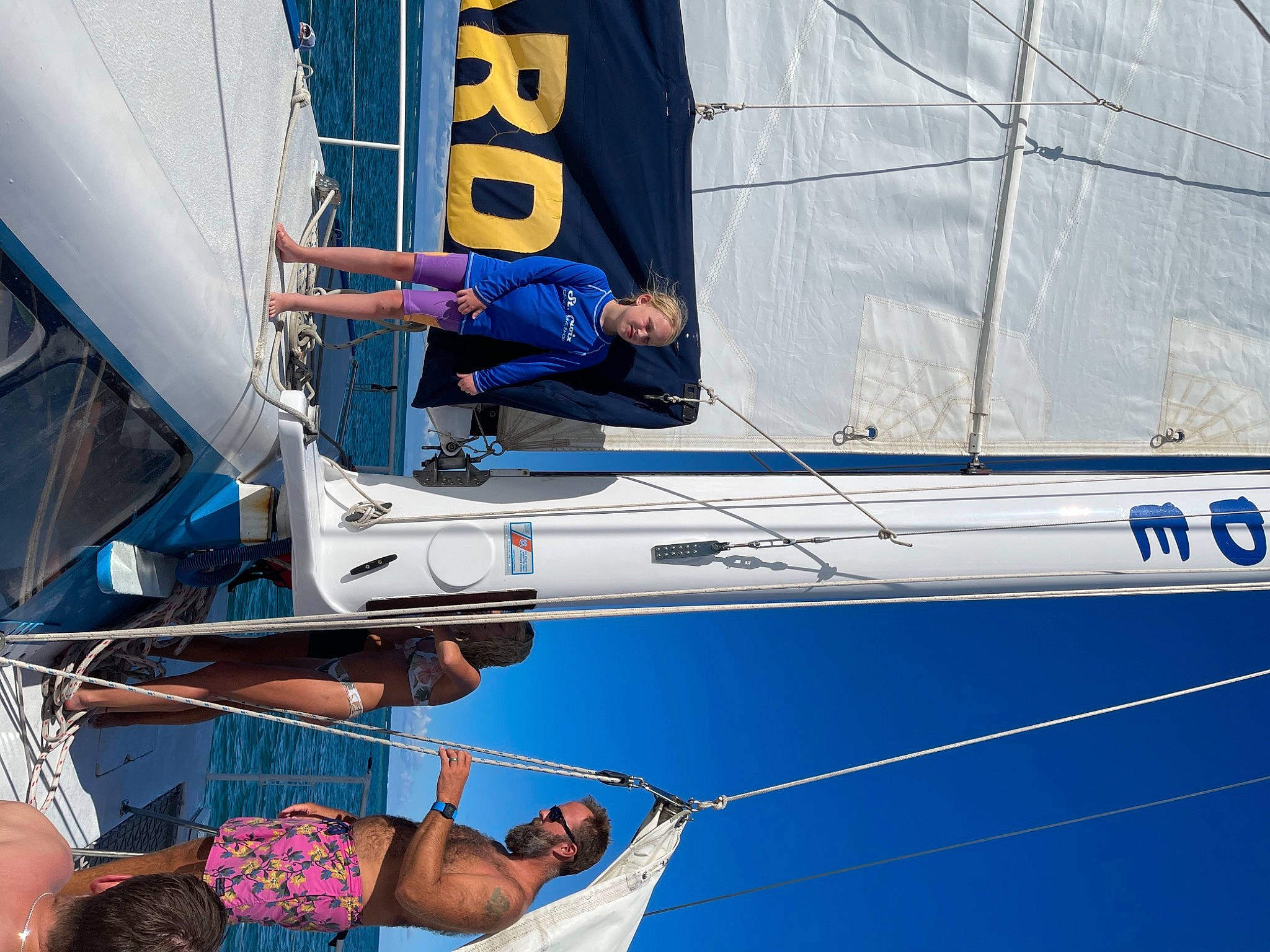 Bailee joined the competition — help win amazing prizes! azure, balance, blue, boat, crew, elbow, electric_blue, mast, person, recreation, rope, sail, sailboat, sailing, ship, wire