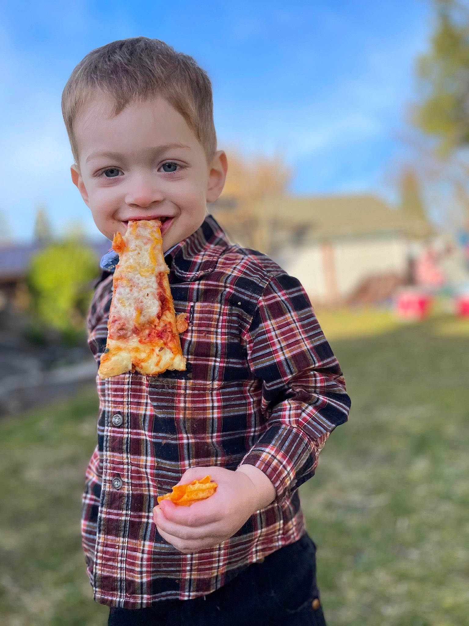 Treysen Buck-roberts joined the competition — help win amazing prizes! baby, child, clothing, food, fun, gesture, grass, happy, joy, natural_foods, pattern, people_in_nature, person, plaid, play, portrait_photography, recreation, sky, sleeve, smile