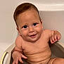 baby, child, bath, bathtub, smile, happy, water, skin, infant, sitting, cute, face, expression, young, person, indoor, relaxation, chubby, hand, body