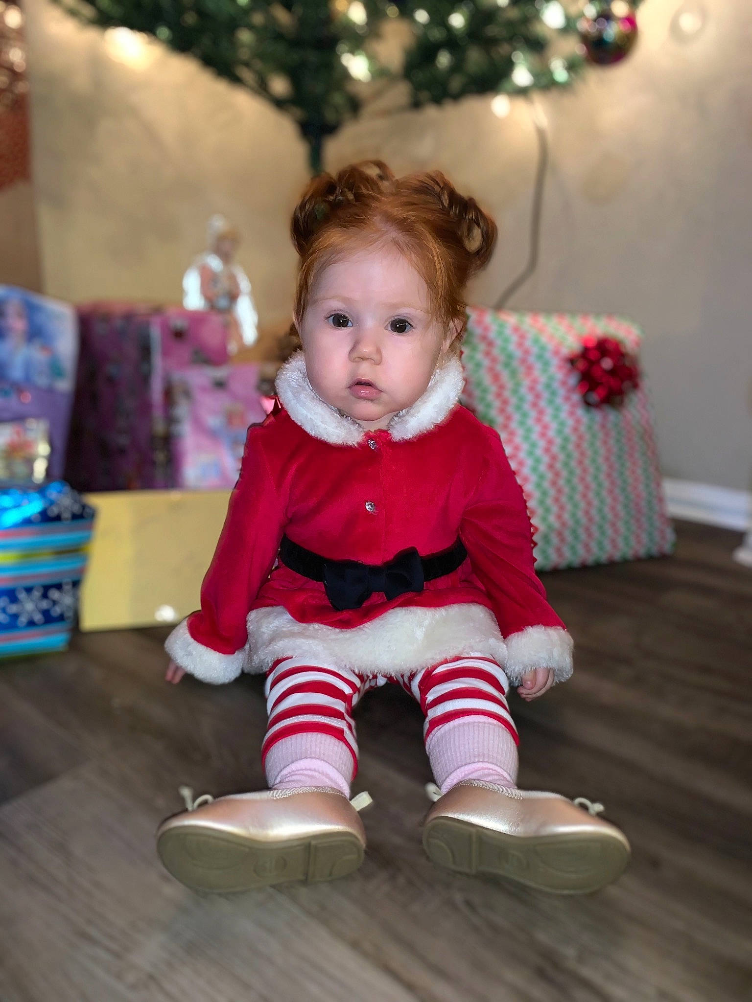Aliah joined the competition — help win amazing prizes! baby_toddler_clothing, baby_toys, child, christmas, christmas_decoration, christmas_eve, christmas_ornament, doll, fictional_character, foot, holiday, holiday_ornament, interior_design, ornament, person, sitting, sock, surprise, toddler, toy