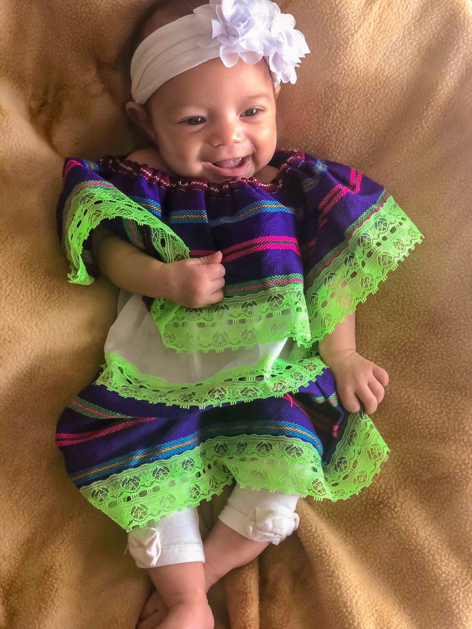 Mazikeen is registered to the contest to win money with this photo: baby, baby_products, baby_toddler_clothing, child, dress, green, hair_accessory, headband, headgear, iris, joy, lavender, magenta, pattern, person, pink, product, purple, skin, textile
