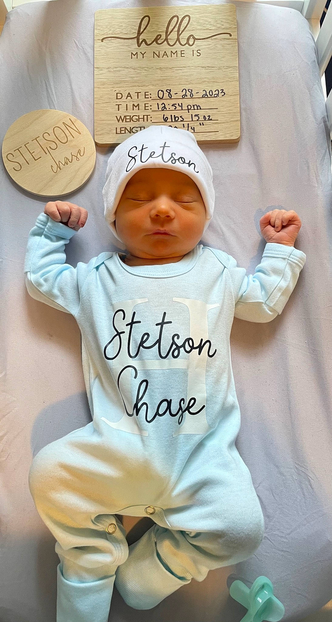 Stetson joined the competition — help win amazing prizes! baby, baby_toddler_clothing, cap, child, facial_expression, finger, font, gesture, handwriting, happy, hat, headgear, headwear, organ, people, person, sleeve, t_shirt, thumb, toddler