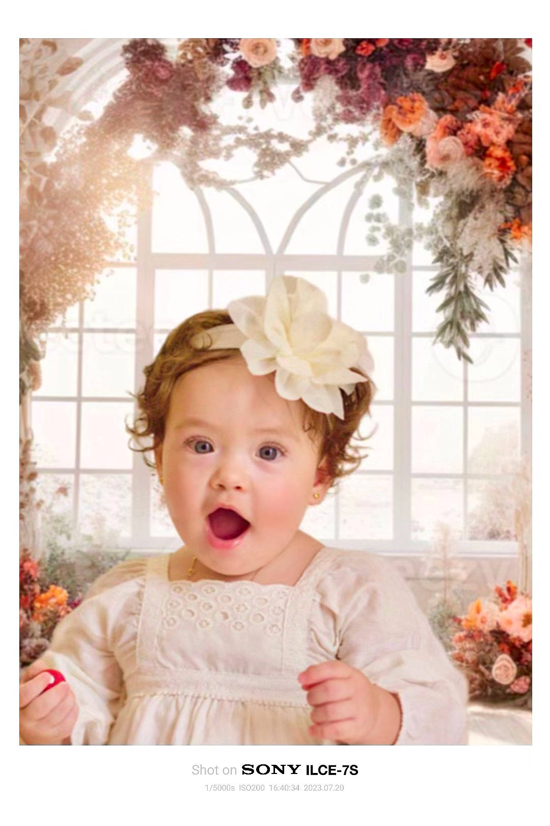 Allison joined the competition — help win amazing prizes! baby, baby_toddler_clothing, beauty, fashion_accessory, flash_photography, flower, happy, headband, headpiece, headwear, pattern, peach, person, petal, picture_frame, pink, plant, sleeve, surprise, textile