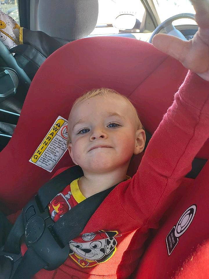 Luke Hayden is registered to the contest to win money with this photo: auto_part, automotive_design, baby, baby_carriage, baby_in_car_seat, baby_products, baby_toddler_clothing, car_seat, car_seat_cover, child, comfort, fun, head_restraint, motor_vehicle, person, plant, seat_belt, smile, steering_wheel, toddler