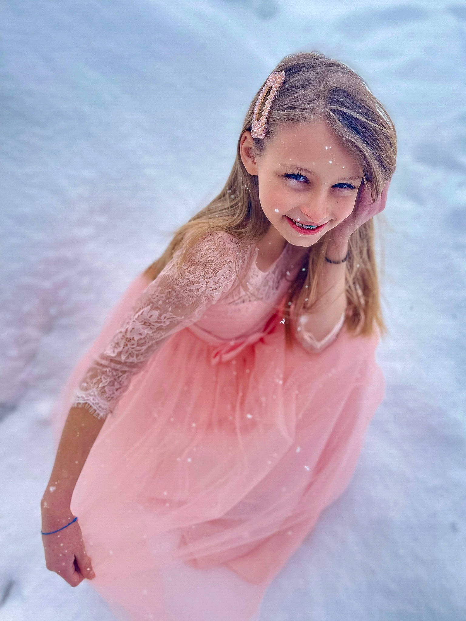 Karis Mackenzie Ford is registered to the contest to win money with this photo: brown_hair, dress, fashion_accessory, fashion_design, flash_photography, freezing, fun, happy, headpiece, joy, leisure, magenta, peach, people_in_nature, person, pink, recreation, skin, smile, swimwear