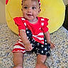 Sofia joined the competition — help win amazing prizes! baby, child, infant, patriotic_clothing, red, white, blue, stars, stripes, headband, smiling, plush_toy, pikachu, bedspread, floral_pattern, sitting, indoors, cute, happy, portrait