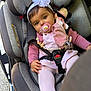 Ava a rejoint le concours — aidez-le/la à gagner de superbes lots ! baby, car_seat, pacifier, headband, toy, child, infant, pink_clothing, seatbelt, car_interior, cute, closeup, sitting, toddler, safety, plush_toy, person, portrait, indoor, accessory