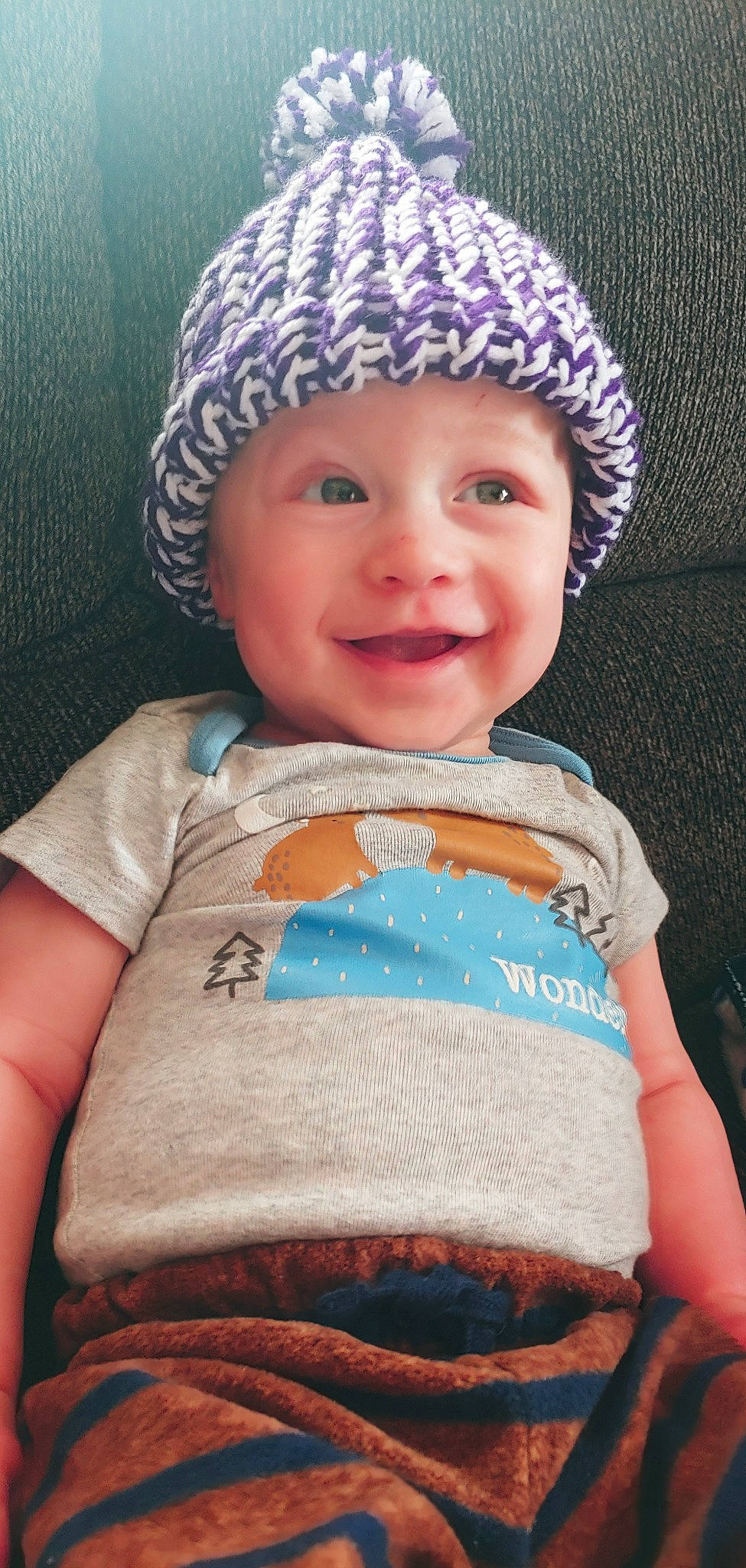 Carter joined the competition — help win amazing prizes! baby, baby_toddler_clothing, beanie, bonnet, cap, cheek, child, clothing, cool, crochet, fashion_accessory, hat, head, headgear, headwear, joy, knit_cap, knitting, person, smile