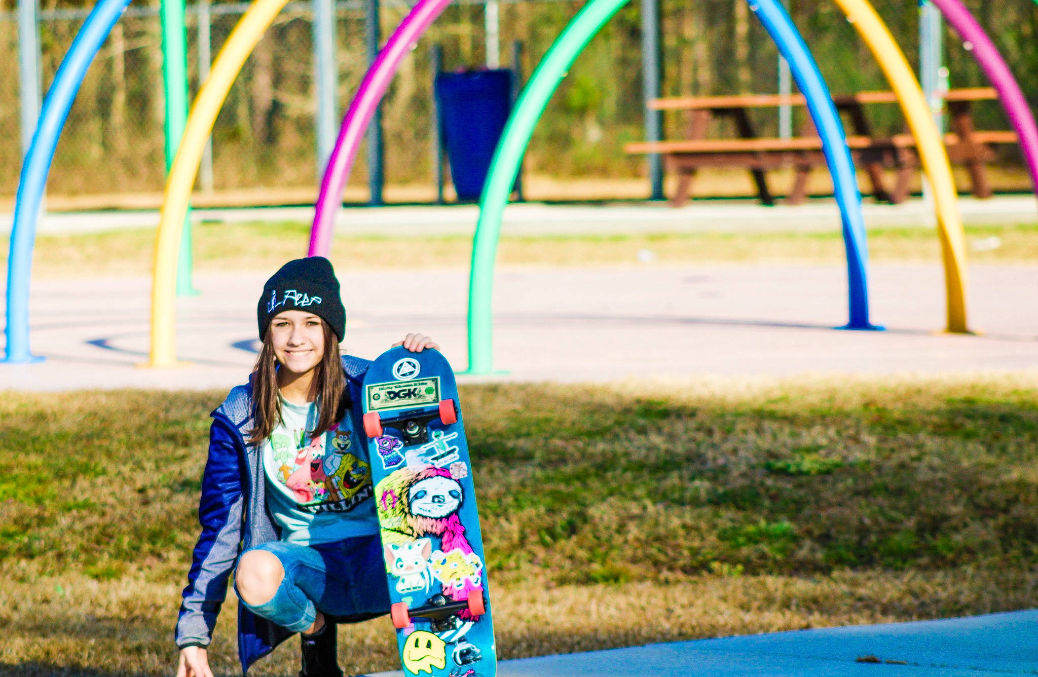 Sidney joined the competition — help win amazing prizes! asphalt, beauty, city, electric_blue, fun, grass, happy, headwear, joy, leisure, light, person, photograph, public_space, recreation, sitting, skateboard, skateboarder, snapshot, spring