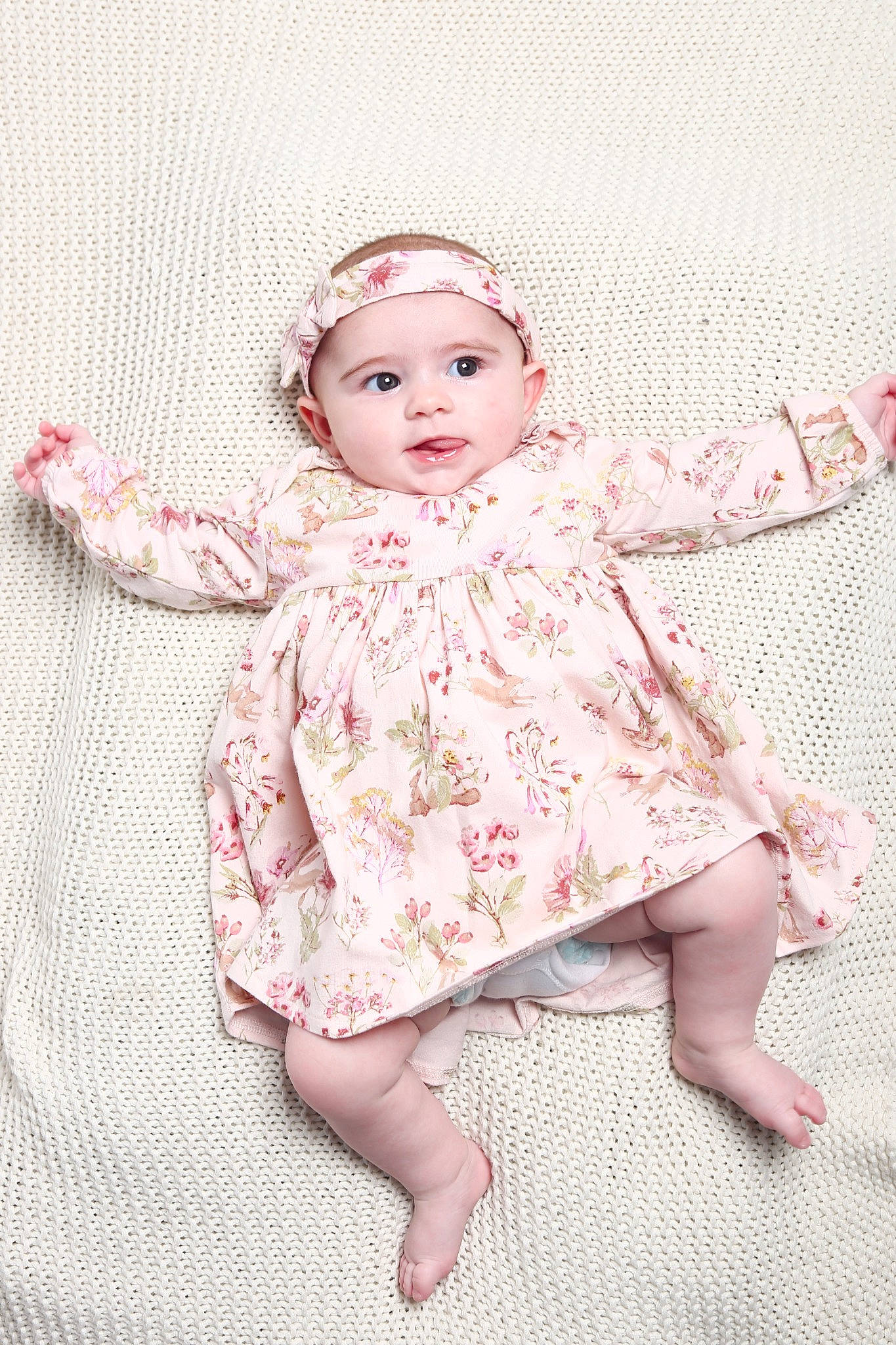 Isabella-rose joined the competition — help win amazing prizes! baby, baby_toddler_clothing, child, child_model, design, dress, fashion_accessory, hair_accessory, headgear, headpiece, pattern, person, pink, product, sleeve, textile, toddler