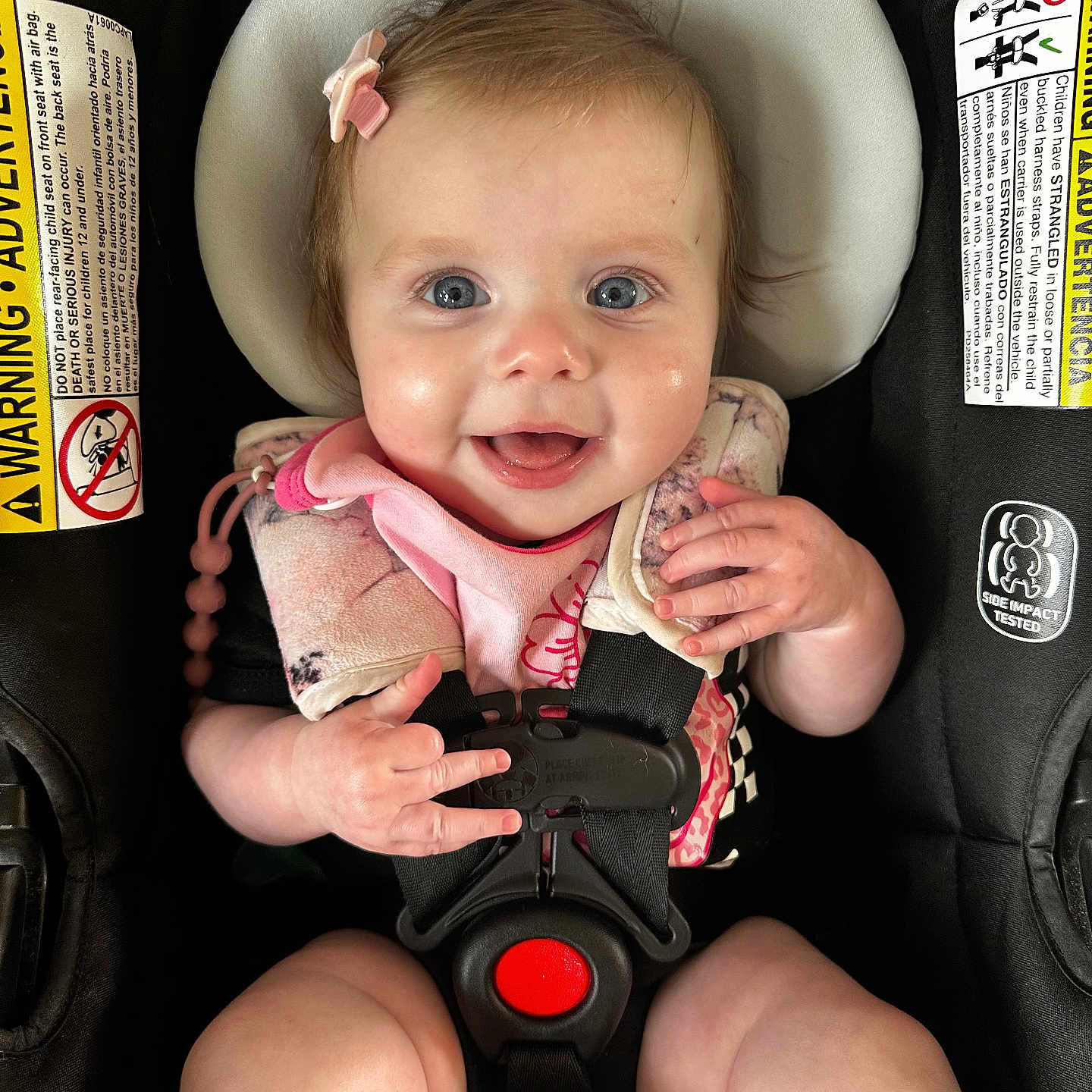 Aurora joined the competition — help win amazing prizes! baby, bodypart, car, car_interior, carseat, clothing, cushion, face, finger, hand, happy, hat, head, helmet, person, photography, portrait, smile, transportation, vehicle