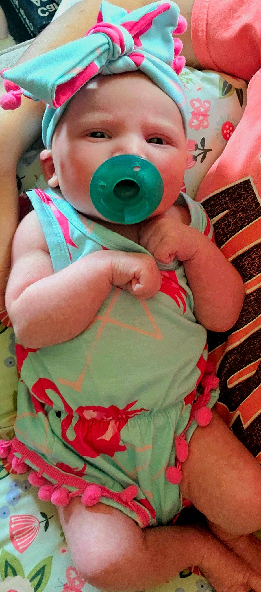 Alannah joined the competition — help win amazing prizes! baby, baby_toddler_clothing, cheek, child, comfort, eyelash, finger, green, happy, headwear, lip, mouth, nail, person, pink, product, red, skin, sleeve, toddler