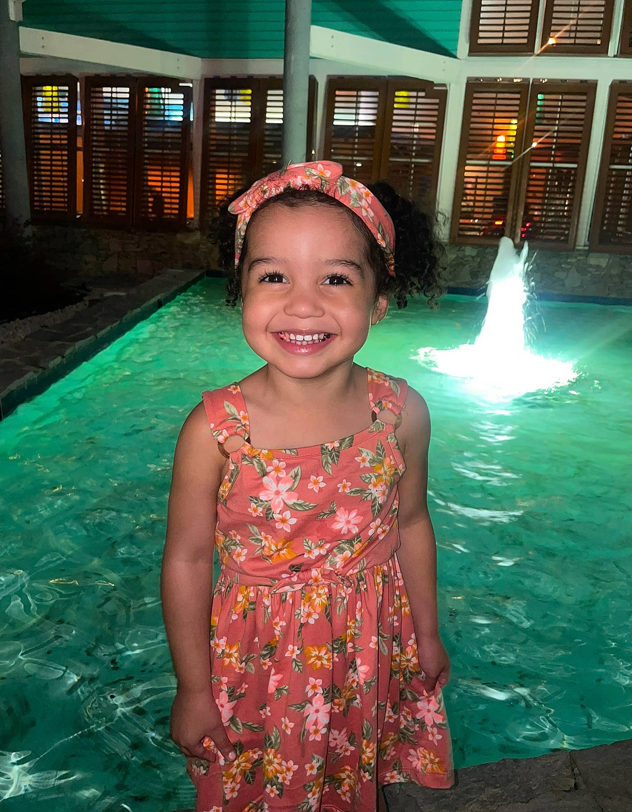 Rylee joined the competition — help win amazing prizes! beauty, dress, flash_photography, fountain, fun, happy, human, human_body, joy, leisure, light, organ, person, pink, recreation, skin, smile, standing, summer, toddler